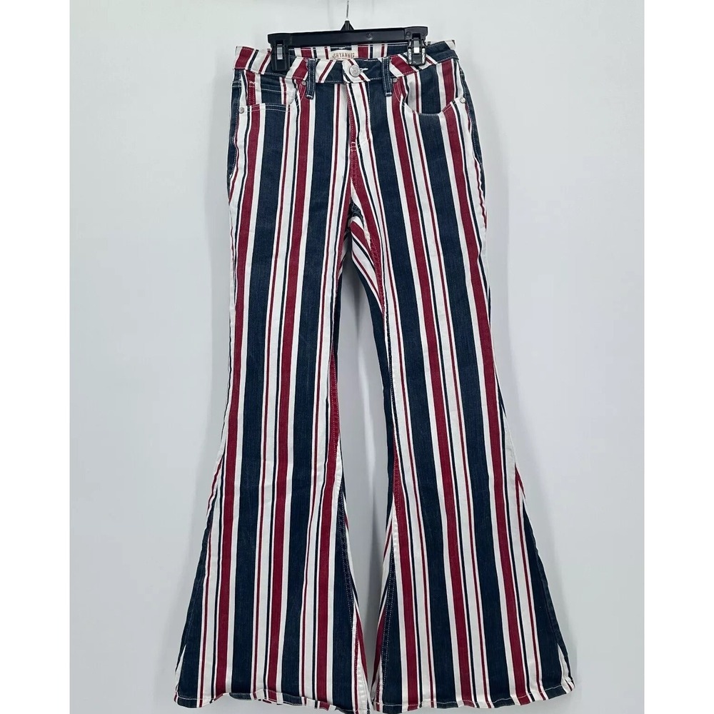 Shyanne Striped Flare Leg Jeans Womens Size 28 Red Blue Cowgirl Western Rodeo